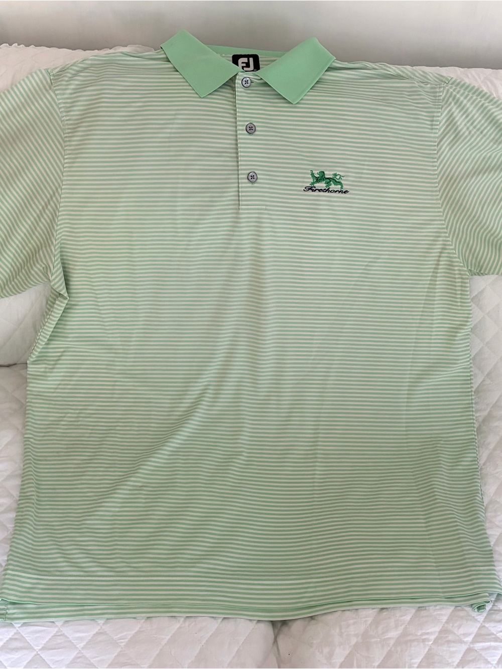 FootJoy Light Green Striped Polo with Mint Collar